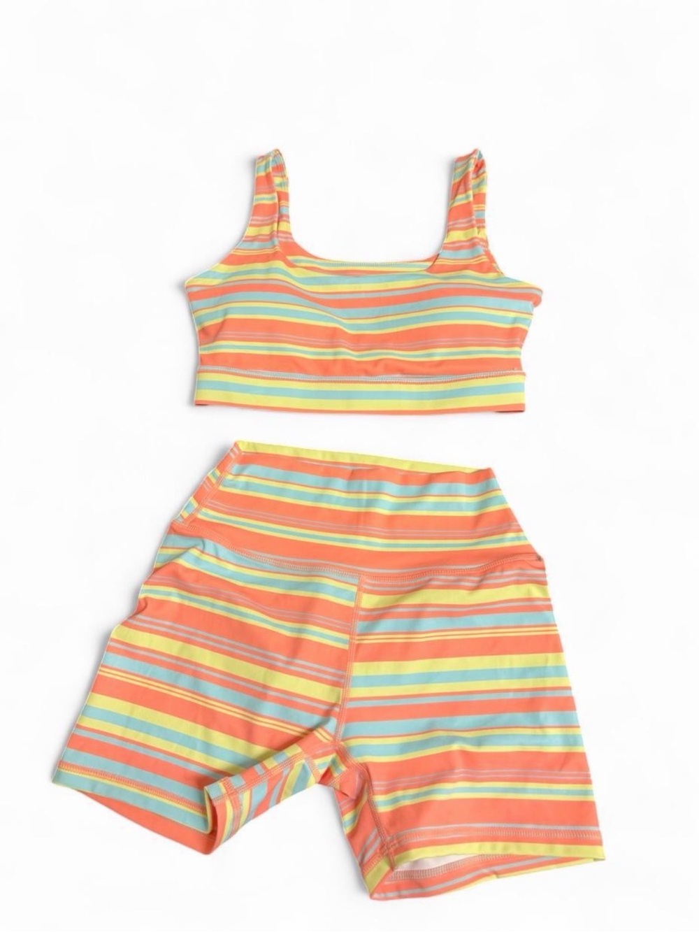 Striped Women’s Rashguard Set - Coral, Yellow & Aqua